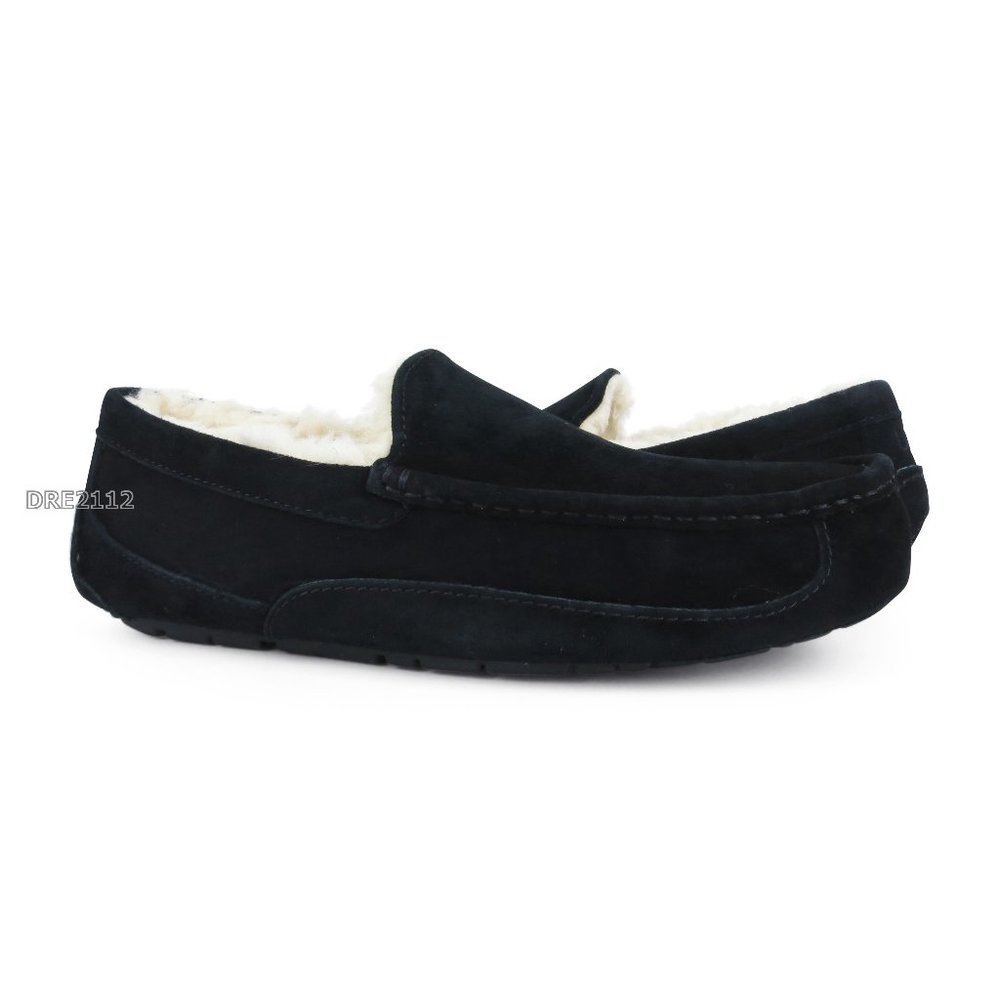 UGG Ascot Black Suede Fur Slippers Mens Size 9 NEW